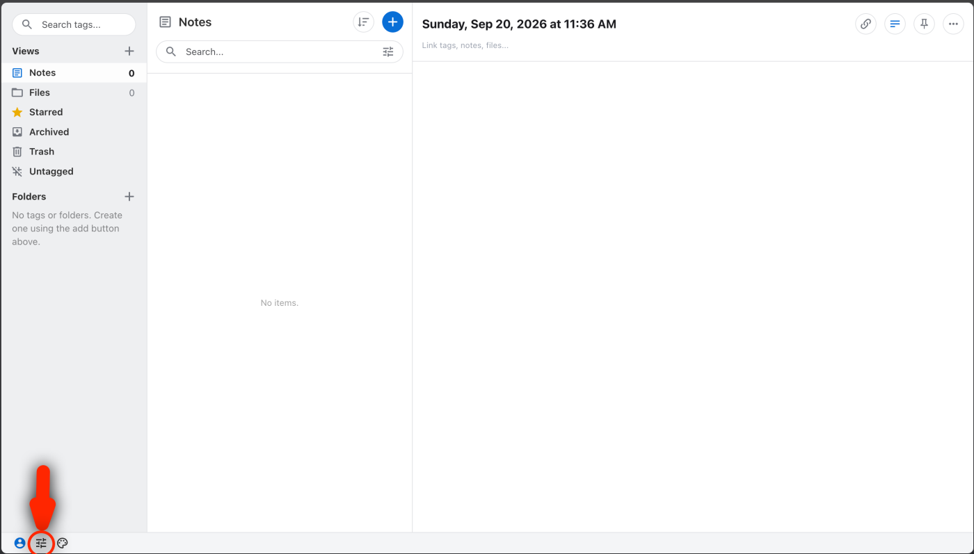 The sliders icon in the bottom-left corner of Standard Notes